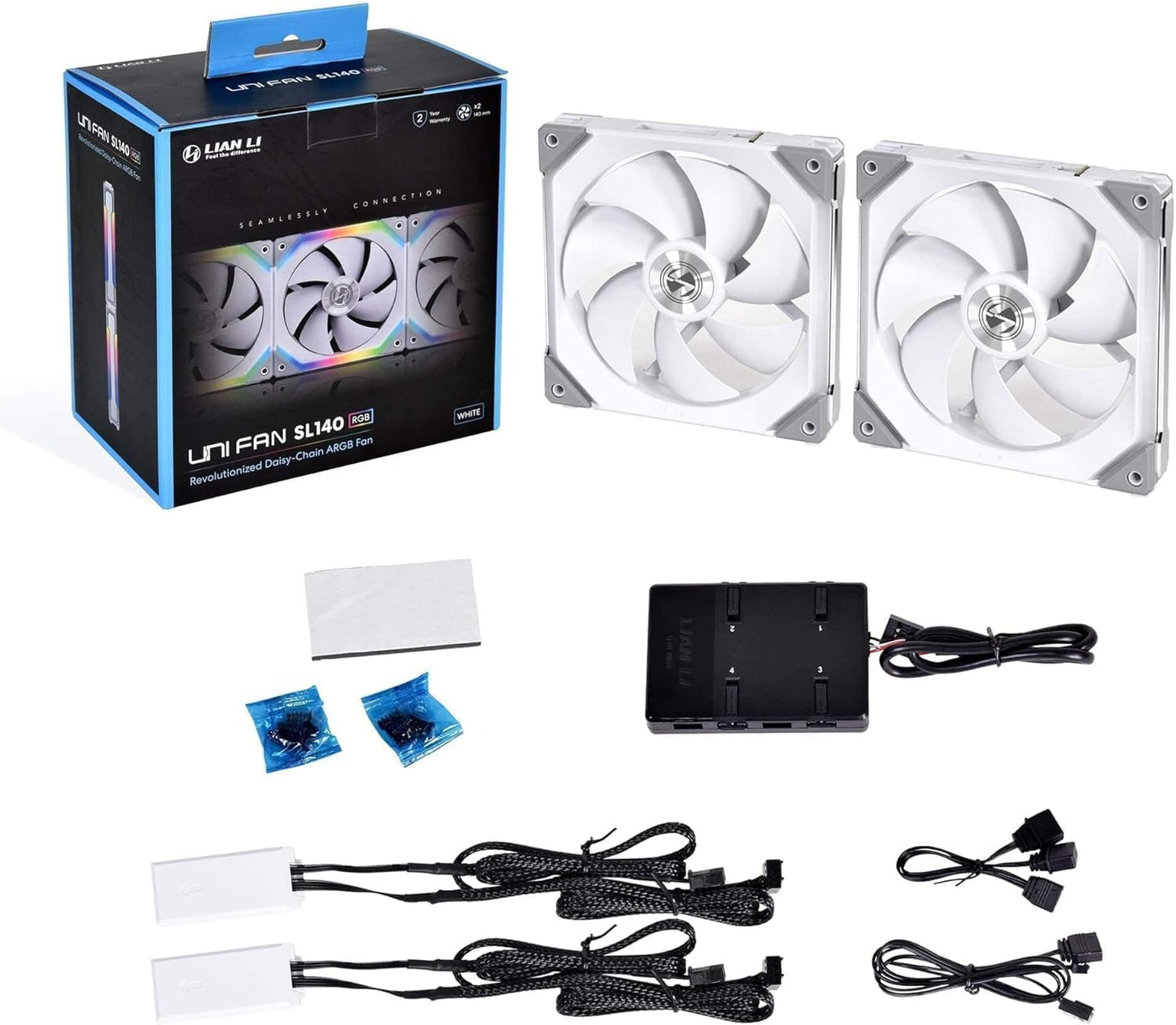 Lian Li SL140 Uni Fan ARGB PWM 140mm 2 Pack with Controller - White